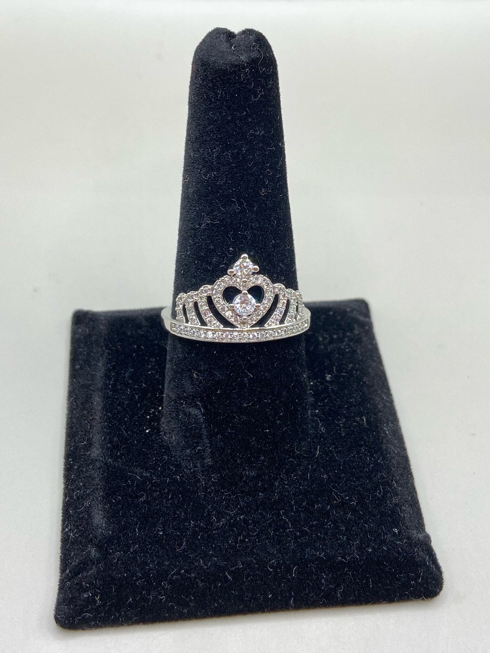 Sterling Silver Cubic Zirconia Princess Tiara Crown Ring